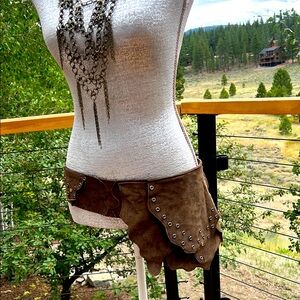 Custom Burning Man Brown Festival pocket belt bag with Metal gem Accents 35”